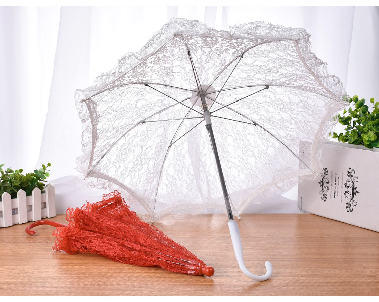 Flower Girl Decorative Umbrella Small Lace Umbrella Wedding Stainless Steel Long Handle Umbrella Wedding Supplies Whole