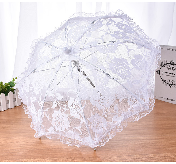 Flower Girl Decorative Umbrella Small Lace Umbrella Wedding Stainless Steel Long Handle Umbrella Wedding Supplies Whole