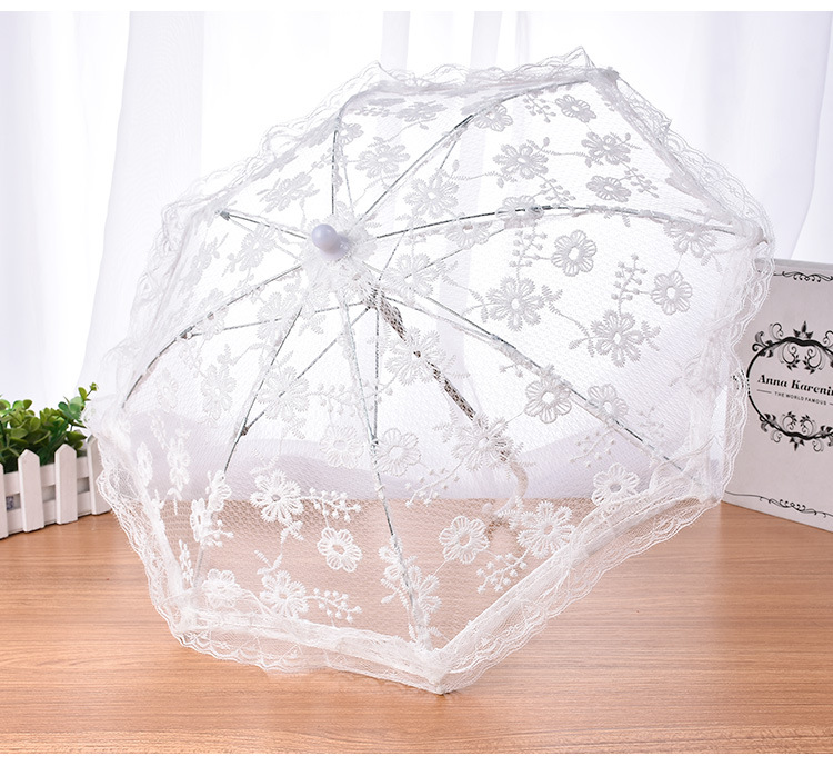Flower Girl Decorative Umbrella Small Lace Umbrella Wedding Stainless Steel Long Handle Umbrella Wedding Supplies Whole