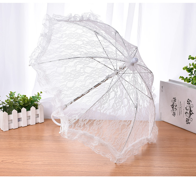 Flower Girl Decorative Umbrella Small Lace Umbrella Wedding Stainless Steel Long Handle Umbrella Wedding Supplies Whole