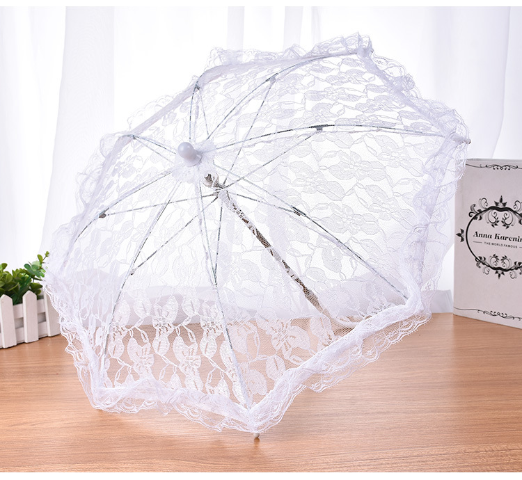 Flower Girl Decorative Umbrella Small Lace Umbrella Wedding Stainless Steel Long Handle Umbrella Wedding Supplies Whole