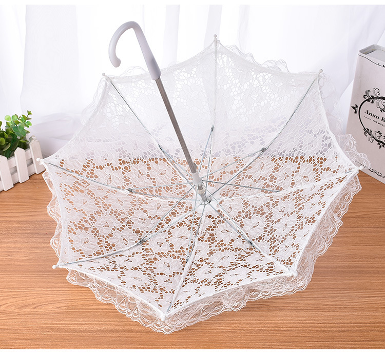 Flower Girl Decorative Umbrella Small Lace Umbrella Wedding Stainless Steel Long Handle Umbrella Wedding Supplies Whole
