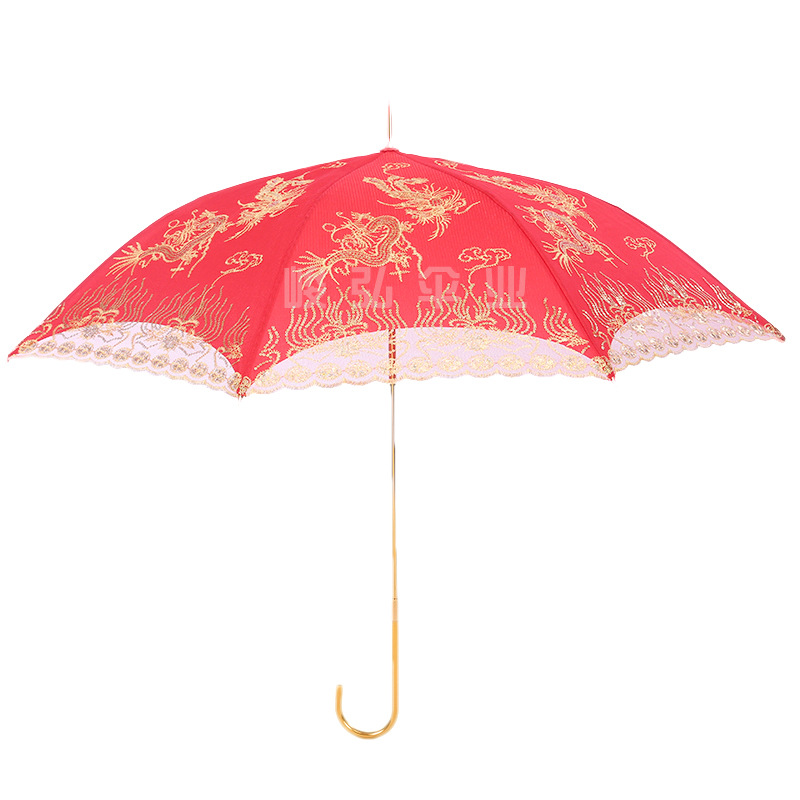 Bride Umbrella Lace Embroidered Sunshade Umbrella Festive Umbrella Dragon and Phoenix Auspicious Wedding Red Umbrella