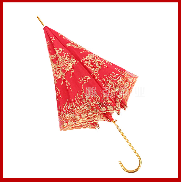 Bride Umbrella Lace Embroidered Sunshade Umbrella Festive Umbrella Dragon and Phoenix Auspicious Wedding Red Umbrella