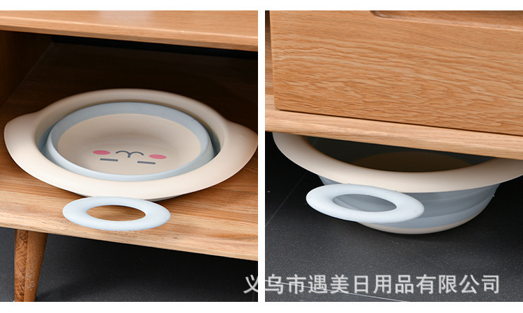 Children&#039;s Cartoon Smile Folding Basin Portable Travel Plastic Basin Easy to Carry and Not Easy to Deform Washbasin