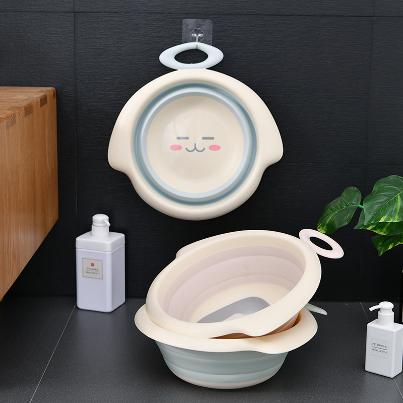 Children&#039;s Cartoon Smile Folding Basin Portable Travel Plastic Basin Easy to Carry and Not Easy to Deform Washbasin