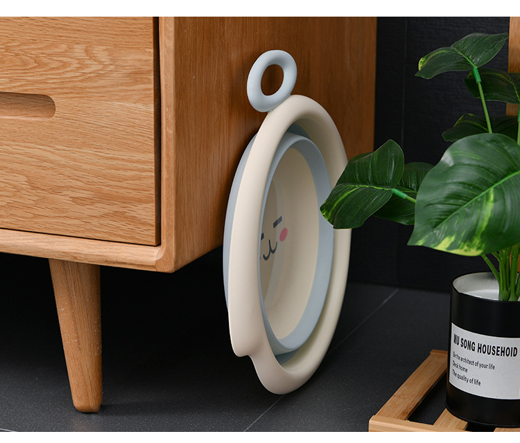 Children's Cartoon Smile Folding Basin Portable Travel Plastic Basin Easy to Carry and Not Easy to Deform Washbasin