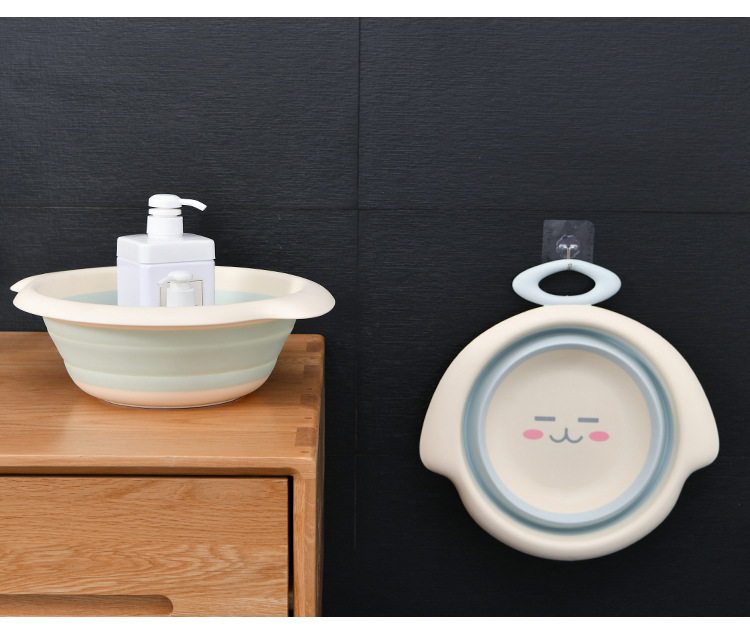 Children's Cartoon Smile Folding Basin Portable Travel Plastic Basin Easy to Carry and Not Easy to Deform Washbasin