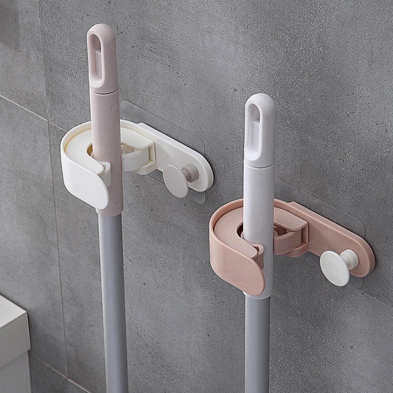 No hole MOP Rack super glue Wall Hook Seamless creative Bathroom Mop hook Wall Clip