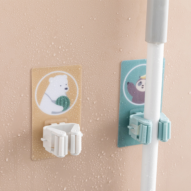 Non-punch Mop hook bathroom Mop Rack Cartoon wall-mounted broom to receive sticky hooks powerful self-adhesive clip