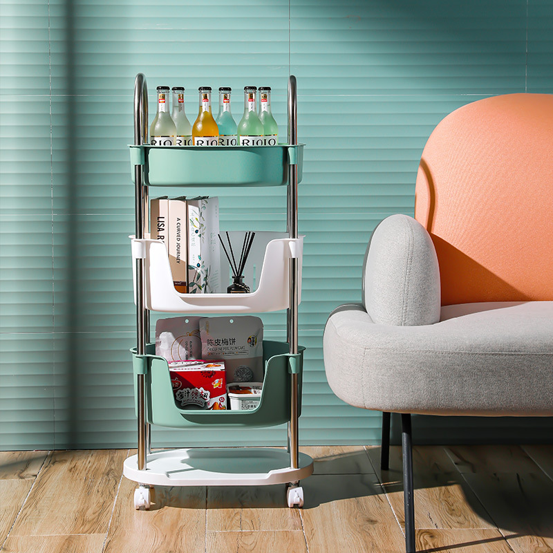 New Kitchen Storage Rack Trolley Floor Multi-Layer Mobile Household Pulley Storage Rack Vegetable Bowl and Chopsticks Storage Rack