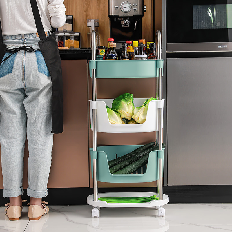 New Kitchen Storage Rack Trolley Floor Multi-Layer Mobile Household Pulley Storage Rack Vegetable Bowl and Chopsticks Storage Rack