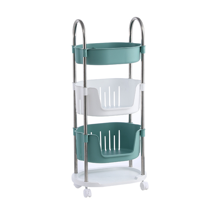 New Kitchen Storage Rack Trolley Floor Multi-Layer Mobile Household Pulley Storage Rack Vegetable Bowl and Chopsticks Storage Rack
