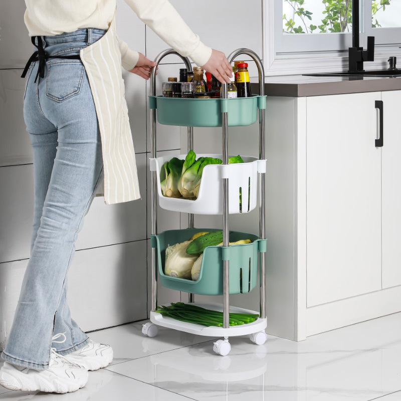 New Kitchen Storage Rack Trolley Floor Multi-Layer Mobile Household Pulley Storage Rack Vegetable Bowl and Chopsticks Storage Rack
