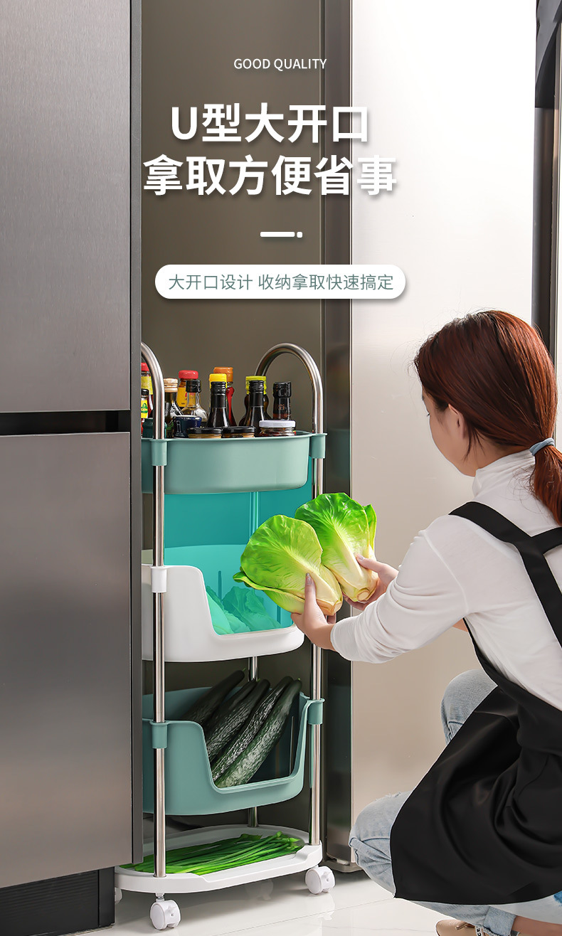 New Kitchen Storage Rack Trolley Floor Multi-Layer Mobile Household Pulley Storage Rack Vegetable Bowl and Chopsticks Storage Rack