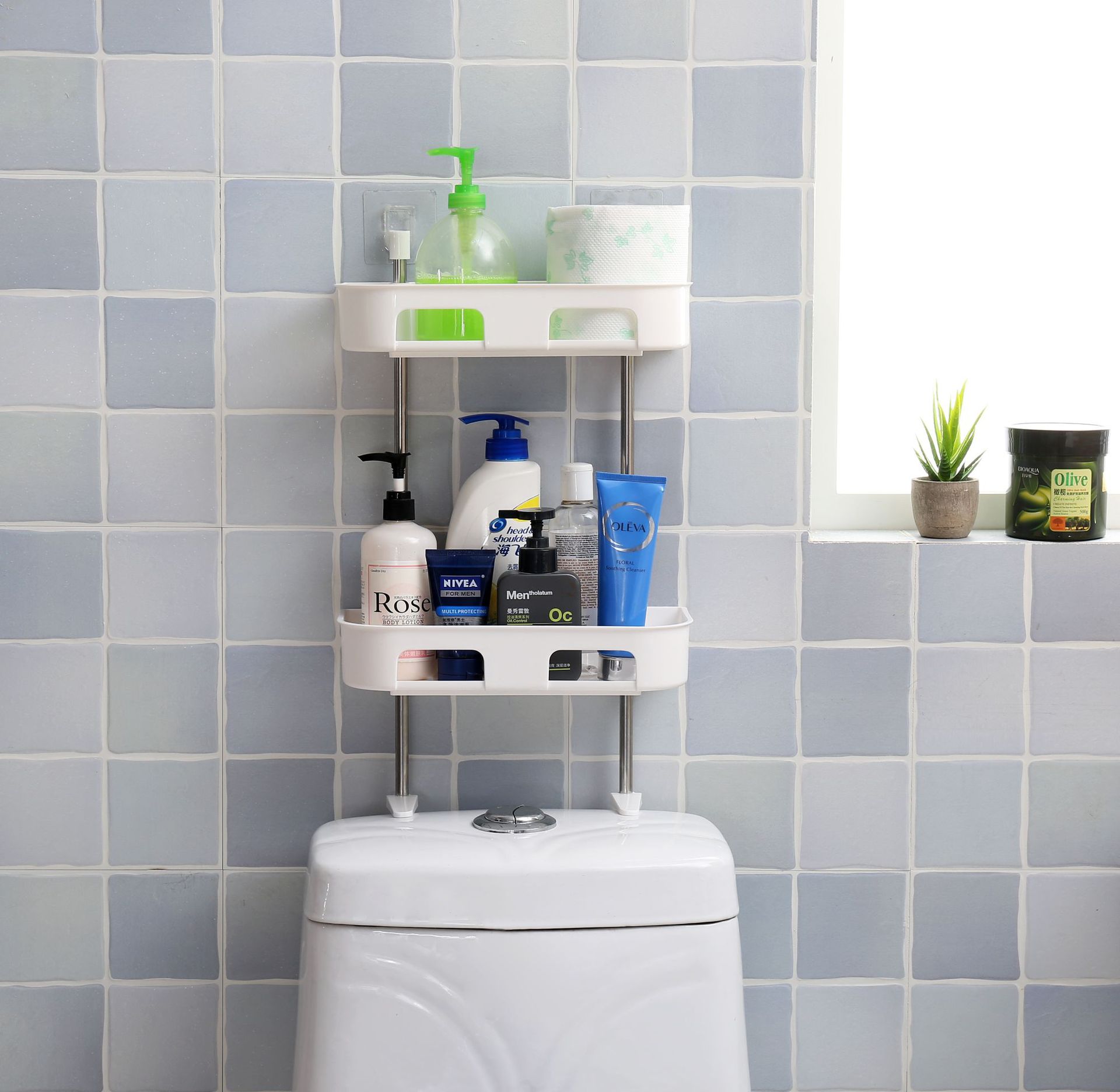 Creative Multifunctional Bathroom Toilet Rack Sundries Rack Bathroom Punch-Free Stick Toilet Storage Rack Storage Rack