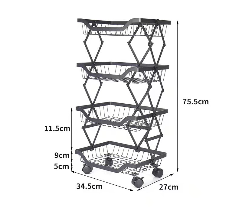 Kitchen Storage Rack Folding Floor Fruit Basket Movable Vegetable Colander Household Kitchen Utensils Storage Rack