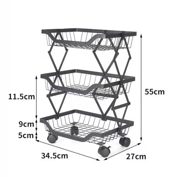 Kitchen Storage Rack Folding Floor Fruit Basket Movable Vegetable Colander Household Kitchen Utensils Storage Rack
