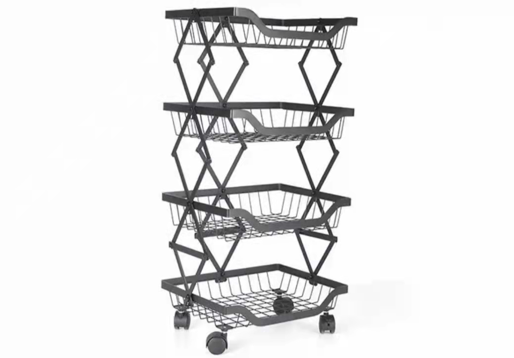 Kitchen Storage Rack Folding Floor Fruit Basket Movable Vegetable Colander Household Kitchen Utensils Storage Rack