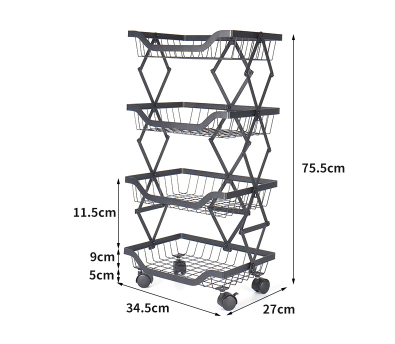 Kitchen Storage Rack Folding Floor Fruit Basket Movable Vegetable Colander Household Kitchen Utensils Storage Rack