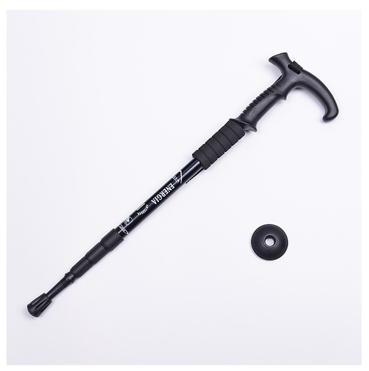 Wholesale Aluminum alloy four section shock absorbent T handle old K curved handle Trekking cane supplies Wholesale Aluminum alloy four section shock absorbent T handle old K curved handle Trekking cane supplies