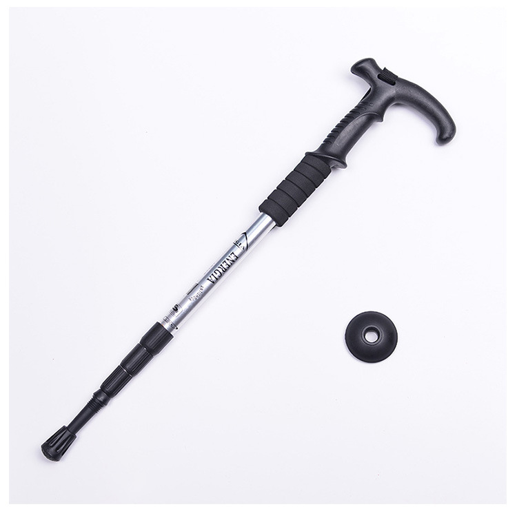 Wholesale Aluminum alloy four section shock absorbent T handle old K curved handle Trekking cane supplies Wholesale Aluminum alloy four section shock absorbent T handle old K curved handle Trekking cane supplies