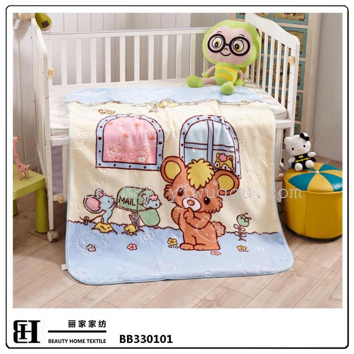 Double embossed fine soft flannel blanket. Children's cartoon Plush outdoor leisure blanket 