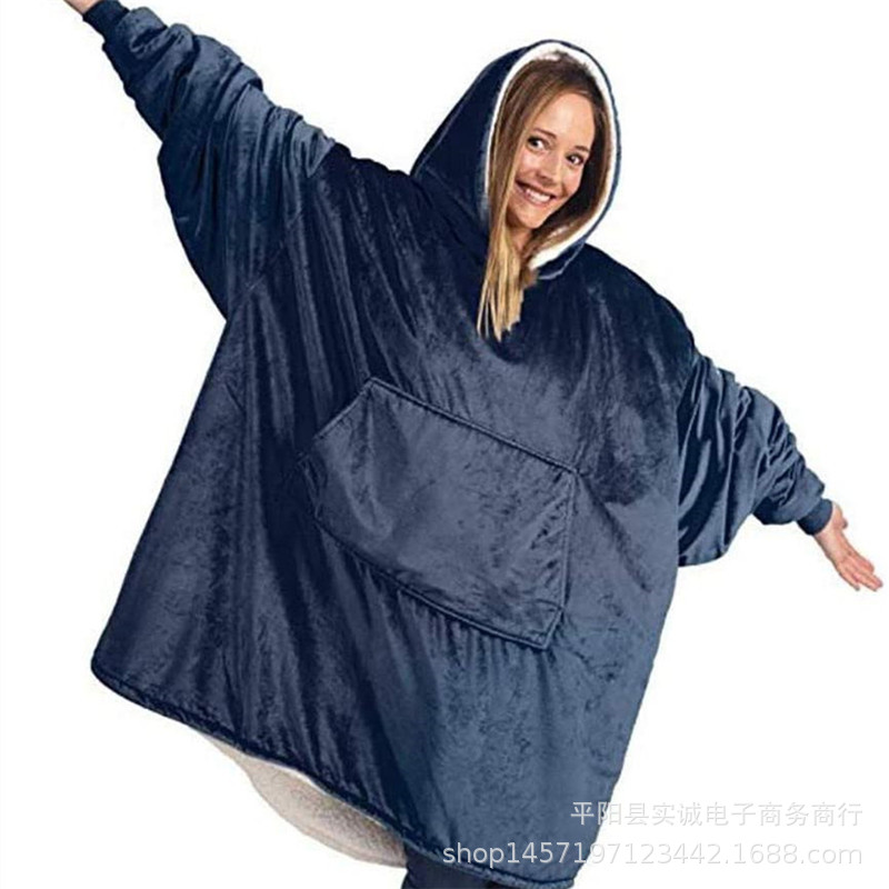 Hot Huggle Hoodie Lazy Pullover Fleece Jacket Hooded TV Blanket Outdoor Thermal Clothes Cold-Proof Nightgown