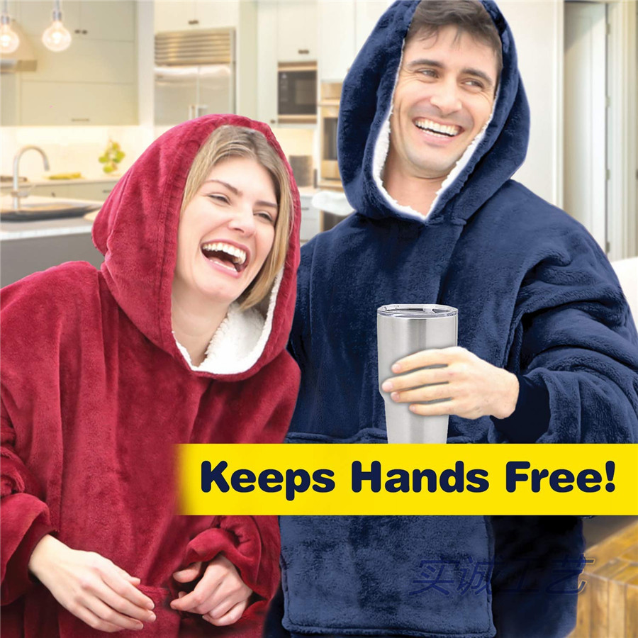 Hot Huggle Hoodie Lazy Pullover Fleece Jacket Hooded TV Blanket Outdoor Thermal Clothes Cold-Proof Nightgown
