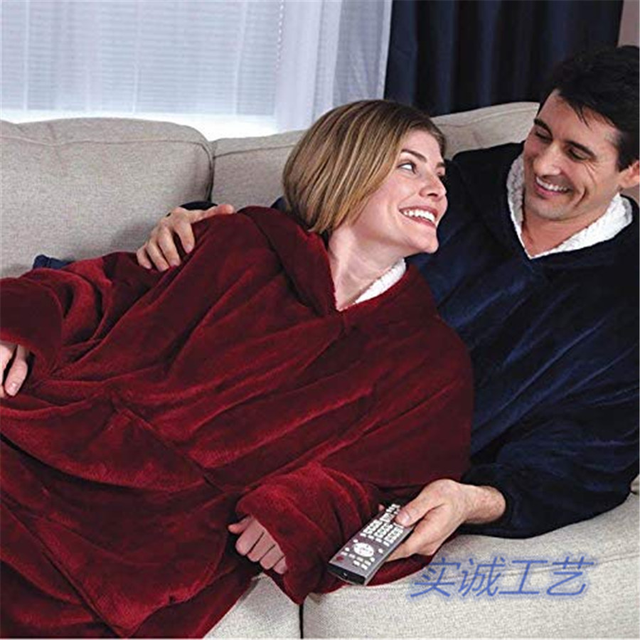 Hot Huggle Hoodie Lazy Pullover Fleece Jacket Hooded TV Blanket Outdoor Thermal Clothes Cold-Proof Nightgown