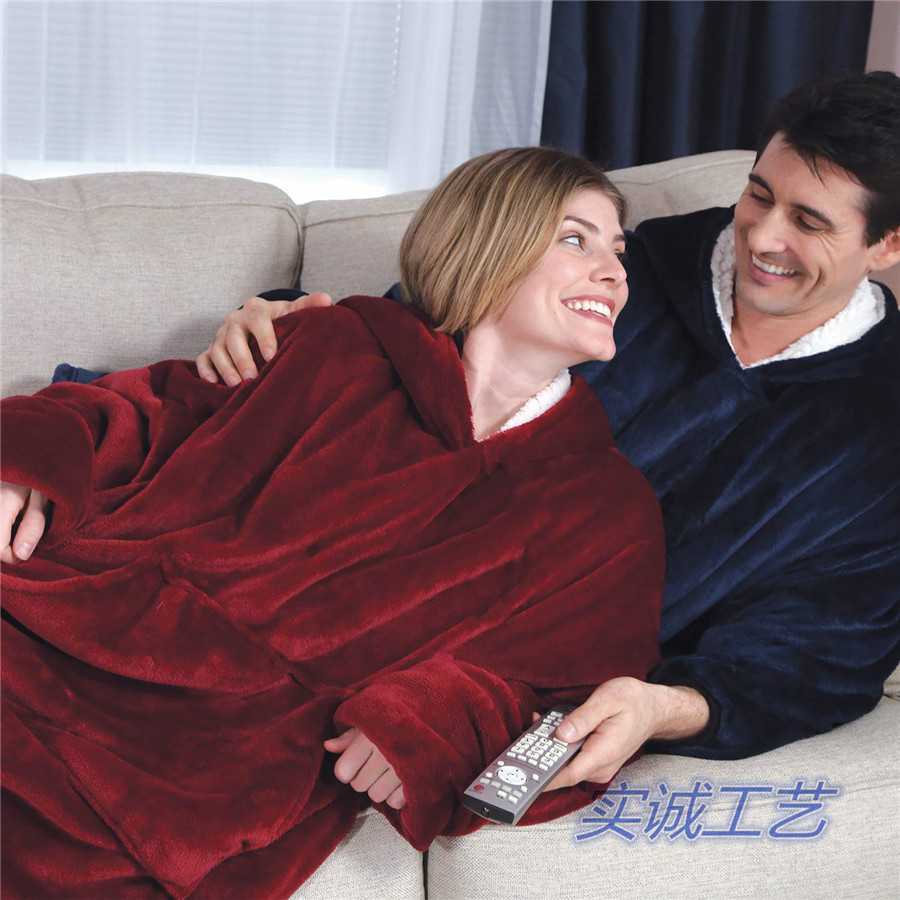 Hot Huggle Hoodie Lazy Pullover Fleece Jacket Hooded TV Blanket Outdoor Thermal Clothes Cold-Proof Nightgown