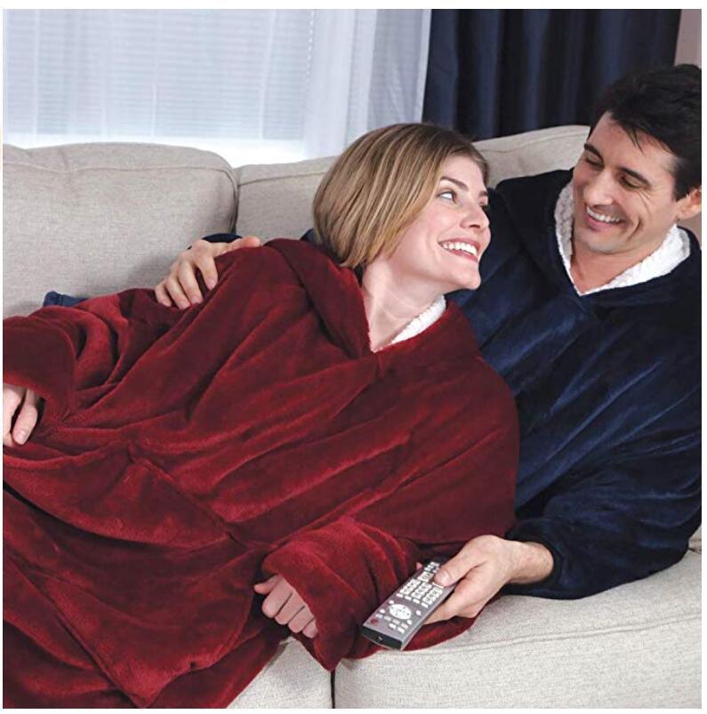 Huggle Hoodie Pullover Fleece Jacket Hooded Outdoor Cold-Proof Warm Lazy Pullover TV Blanket Nightgown for Women