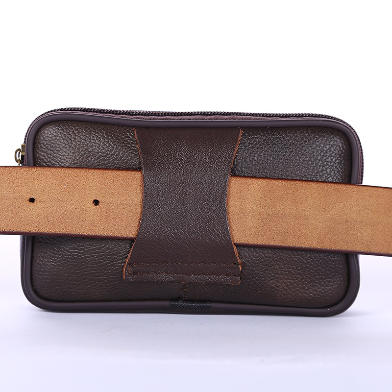 Men&#039;s New Waterproof Mobile Phone Waist Bag Wear Leather Belt Leather Multifunction Elderly Change Key Bag