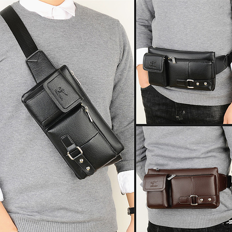 Leather Belt Bag MultiFunctional Sports Leather Bag Casual Fashion Messenger Bag Large Capacity Waist Bag CrossBorder