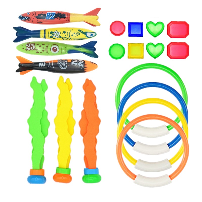 Cross-Border Amazon Water Toys Children&#039;s Swimming Pool Treasure Hunting Diving Torpedo Ring Diamond Set Toys
