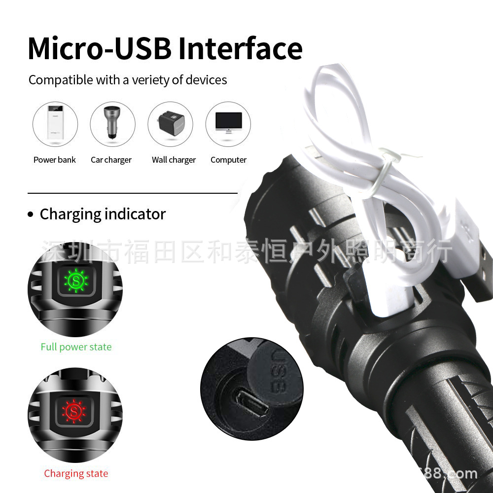 Cross-Border Hot L2 Flashlight USB Rechargeable Spotlight Mini Outdoor Hunting Lamp LED Power Torch Manufacturer Cross-Border Hot L2 Flashlight USB Rechargeable Spotlight Mini Outdoor Hunting Lamp LED Power Torch Manufacturer