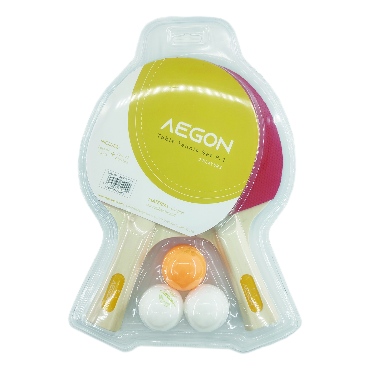 Aegon P-1 table tennis racket set for two players two side pimple out