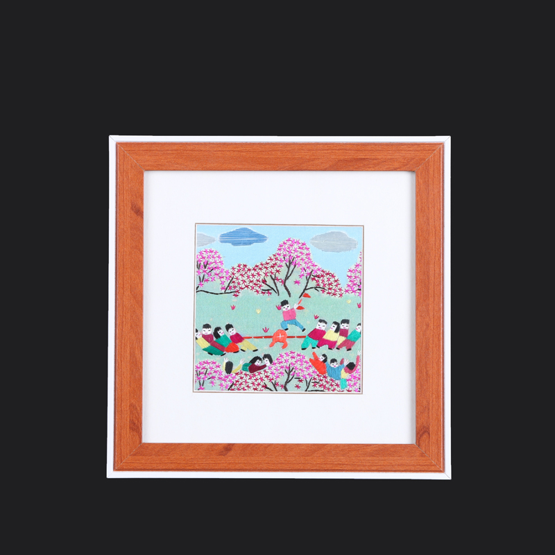 Tug of war theme pattern embroidery farmer painting
