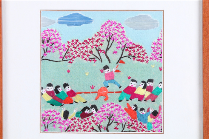 Tug of war theme pattern embroidery farmer painting Tug of war theme pattern embroidery farmer painting