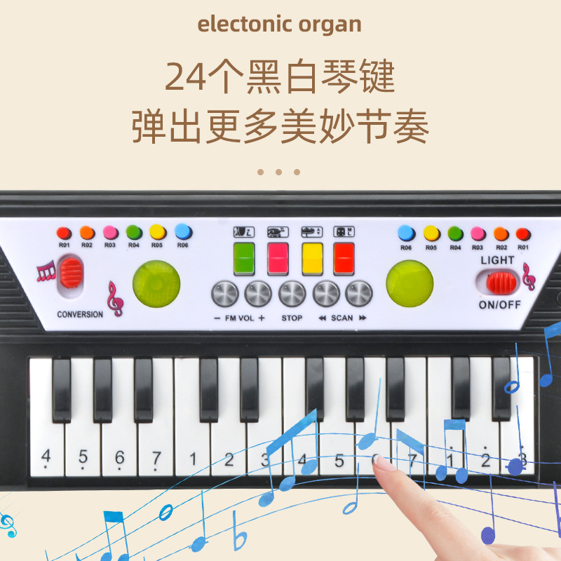 Tiktok Red Children Boys and Girls Electric with Light Beginner 24 Keys Electronic Keyboard Piano Toys Gift Wholesale
