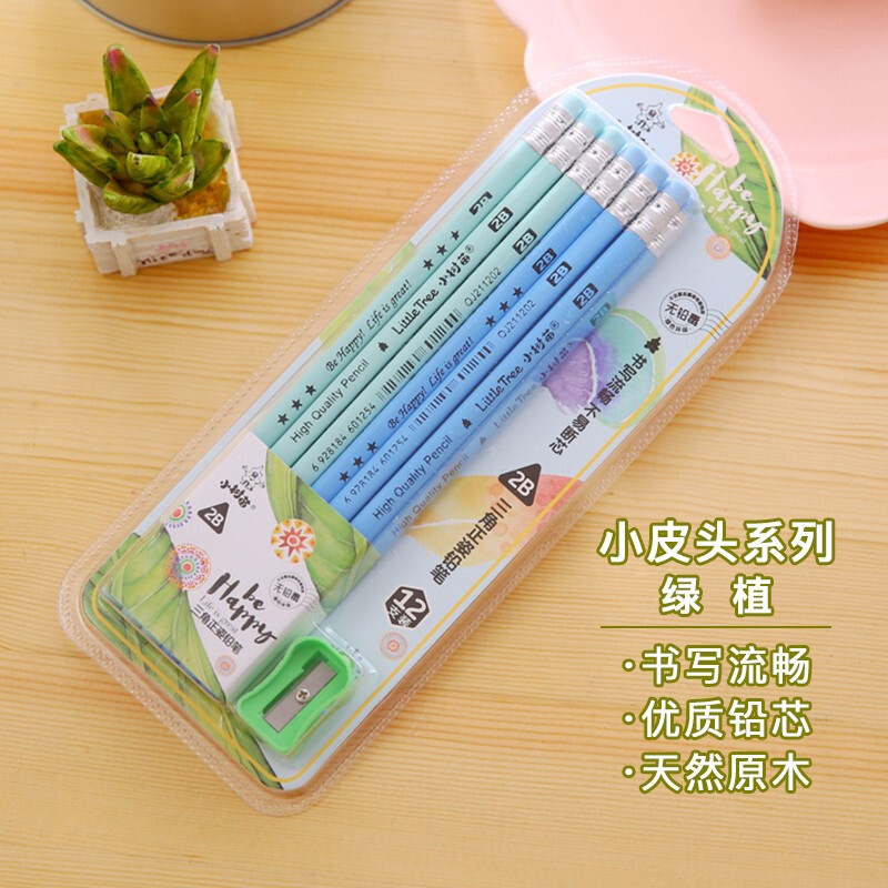 Sapling Groove Pencil Only for Pupils 2B Pencil Writing Set 12 PCs/Box Small Leather Tip 2B Pencil
