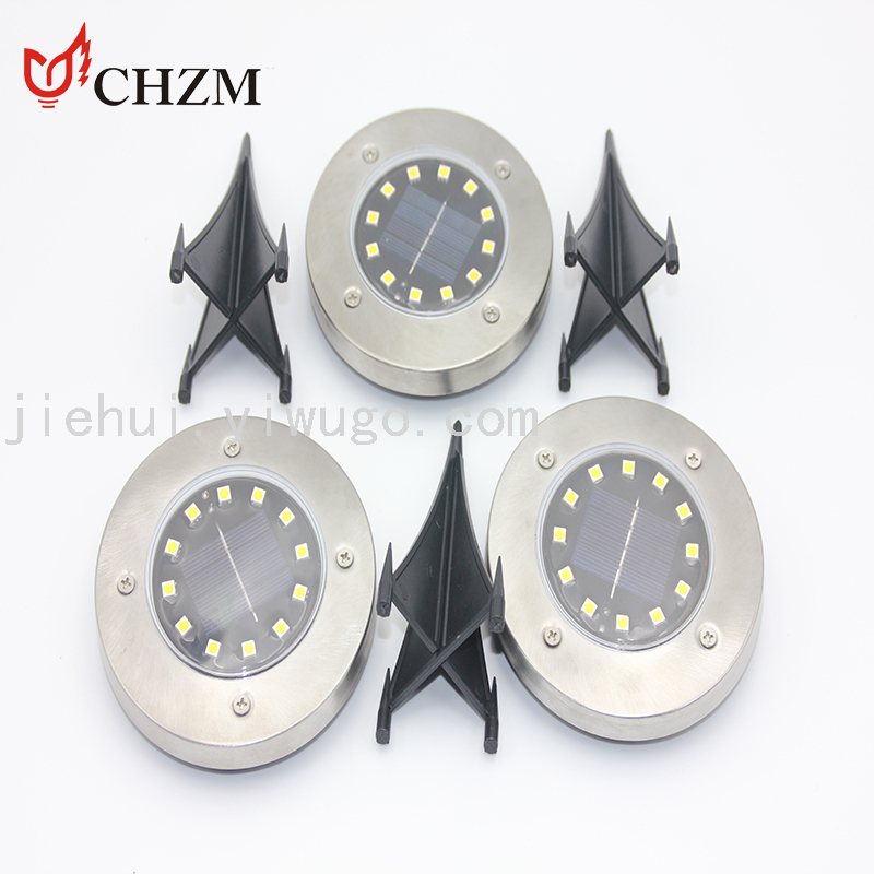 New LED Solar Ground Lamp Warm White Light Waterproof Lawn Landscape Light round Stainless Steel Courtyard Lawn Lamp