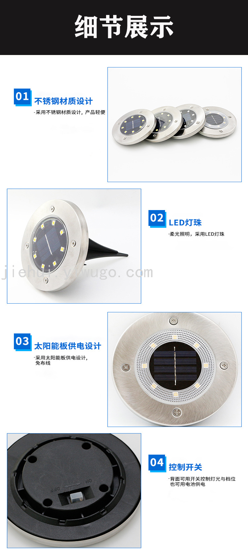 New LED Solar Ground Lamp Warm White Light Waterproof Lawn Landscape Light round Stainless Steel Courtyard Lawn Lamp