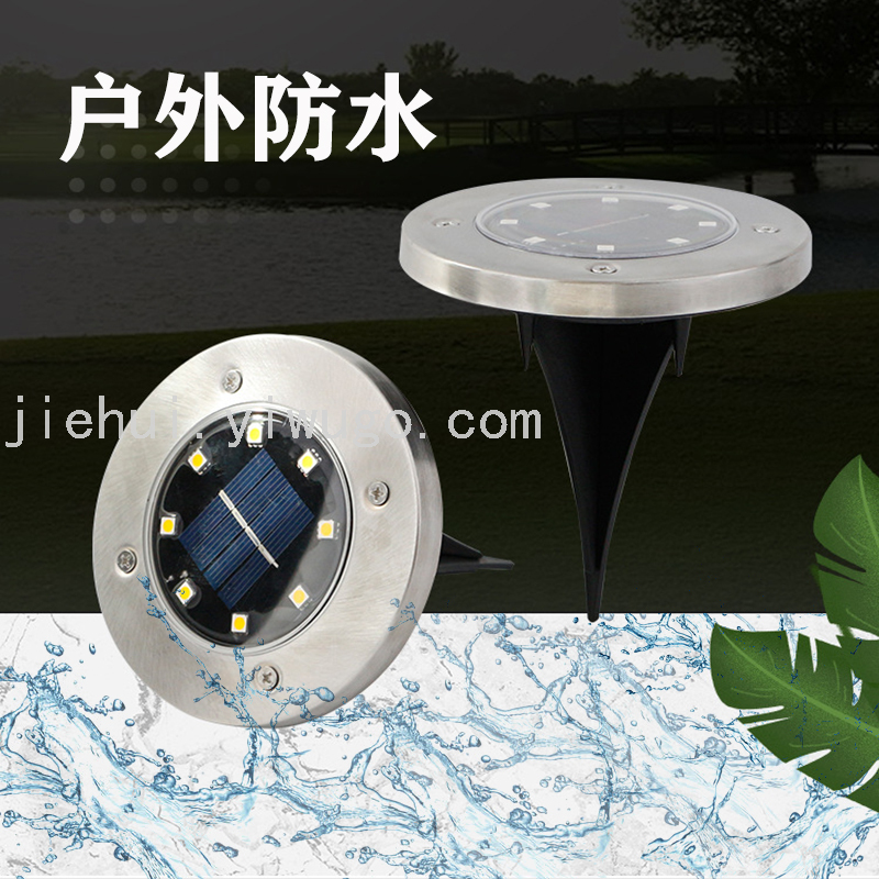 New LED Solar Ground Lamp Warm White Light Waterproof Lawn Landscape Light round Stainless Steel Courtyard Lawn Lamp