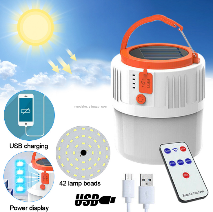 Solar Charging Bulb Light with Remote Control Outdoor Camping Light Tent Light Night Market Light USB Charging Bulb Ligh
