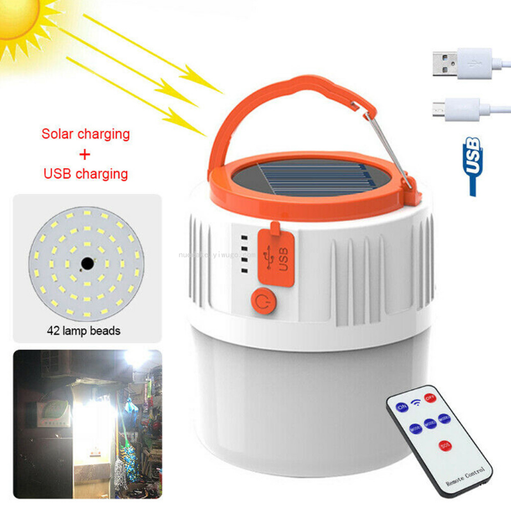Solar Charging Bulb Light with Remote Control Outdoor Camping Light Tent Light Night Market Light USB Charging Bulb Ligh