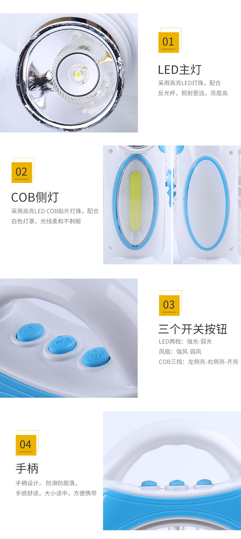 H-1988 Multi-Function Led Table Lamp Mini Little Fan USB Rechargeable Fan Outdoor Camping Light Work Light