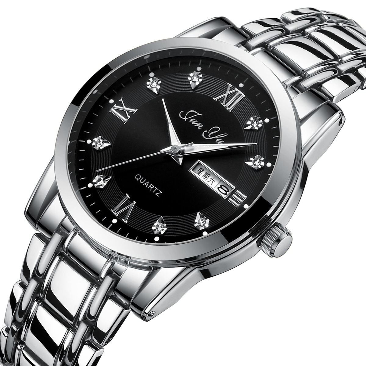 Automatic Movement NonMechanical Men&#039;s Watch Double Calendar Luminous Waterproof Business Steel Wrist Quartz Watch