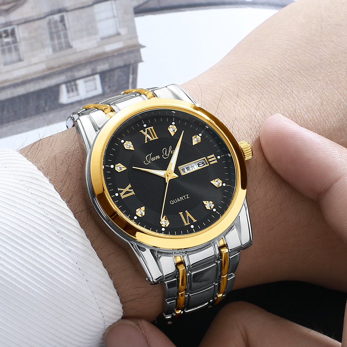 Automatic Movement NonMechanical Men's Watch Double Calendar Luminous Waterproof Business Steel Wrist Quartz Watch Automatic Movement NonMechanical Men's Watch Double Calendar Luminous Waterproof Business Steel Wrist Quartz Watch
