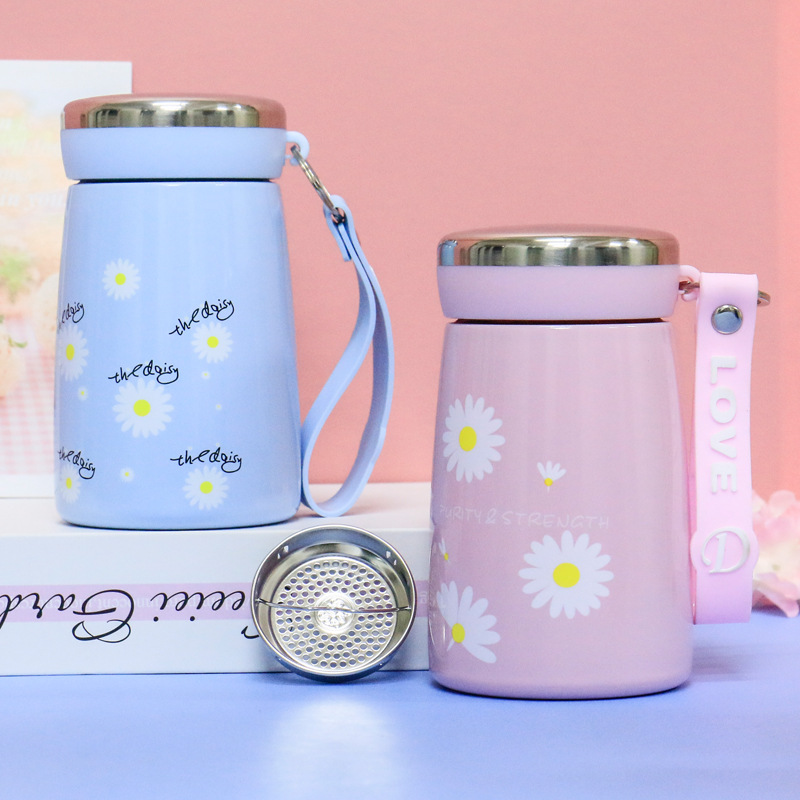 2020 small Daisy water cup with tea separated by wrist and their flowers mini cup 316 stainless steel thermos GMBH cup
